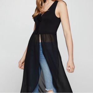 BCBGeneration Mixed Media Tie Front Top